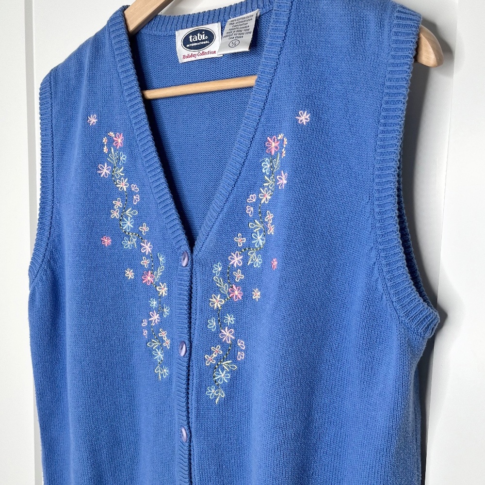 Vintage Floral Embroidered Spring Cotton Vest by Tabi International in Blue